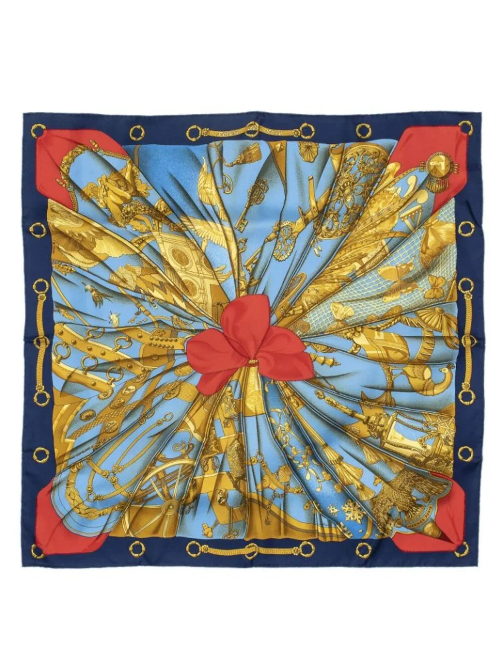 ★SOLD★ Hermes Scarf Blue Red 100% Gold Twill Silk - Picture 2 of 5